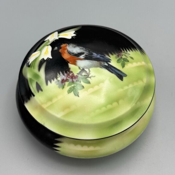 Prov SXE Germany Rd Porcelain Trinket Vanity Dish Handpainted Oriole Bird READ - Picture 11 of 13